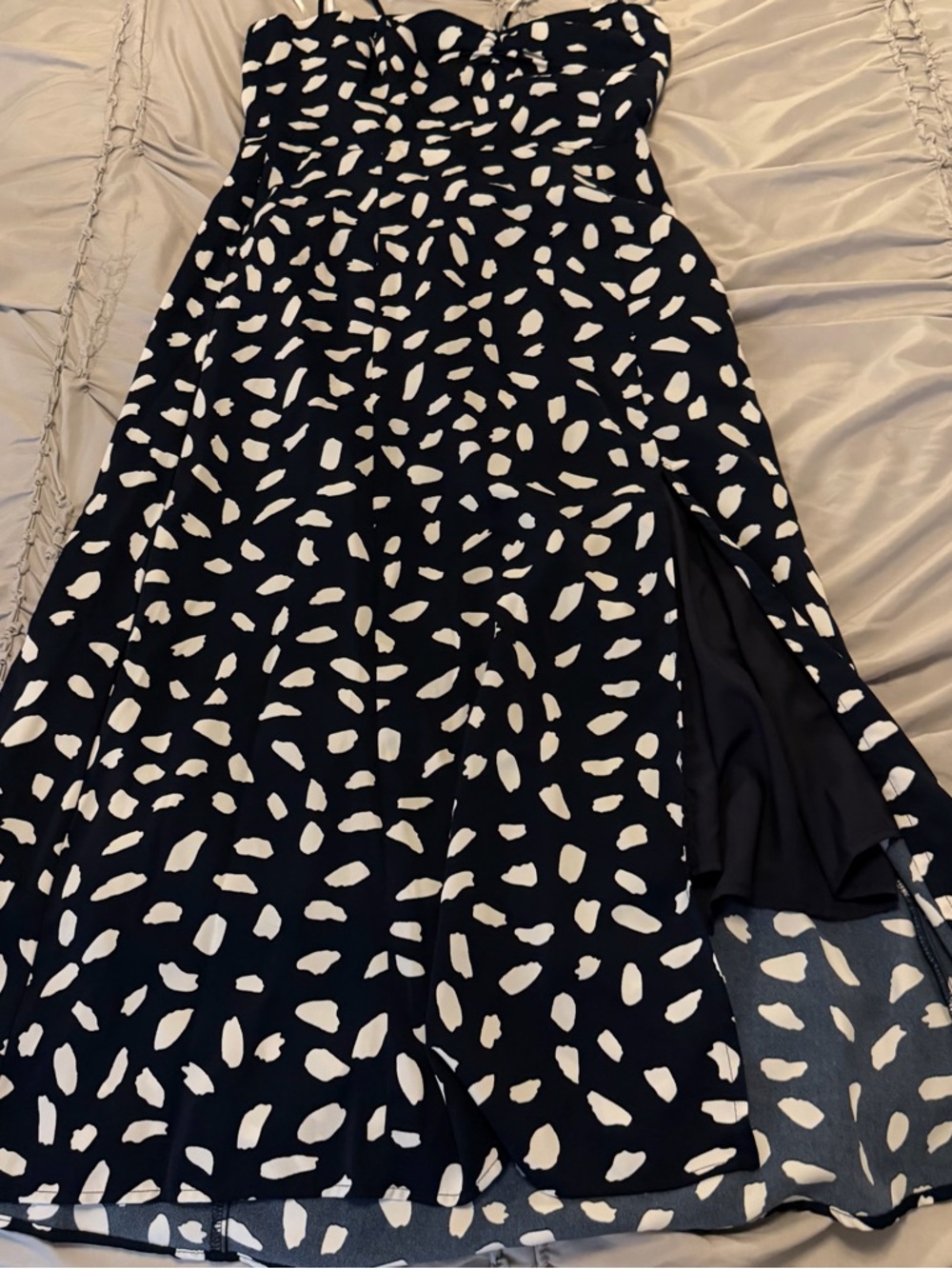 Lulus Party In Paris Navy Blue Print Tie-strap Midi Dress - Size M - Picture 5 of 9